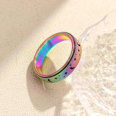 LuckyAmor Anxiety Ring for Women Spinner Rings:Rotating Rings Stainless Steel 6mm Moon Star Anxiety for Men Band Jewelry Gift for Women Size 6 7 8 9 10 - Image 6