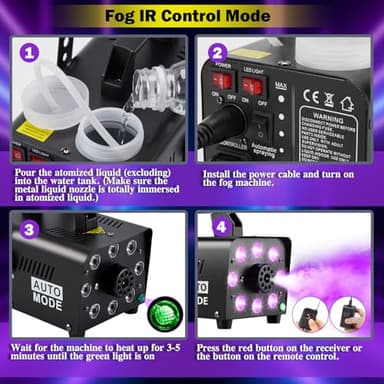 AGPTEK Fog Machine, Smoke Machine with 13 Colorful LED Lights Effect, Auto Mode 2000CFM Fog with 1 Wired Receiver and 2 Wireless Remote Controls, Perfect for Wedding, Halloween, Party and Stage Effect - Image 4