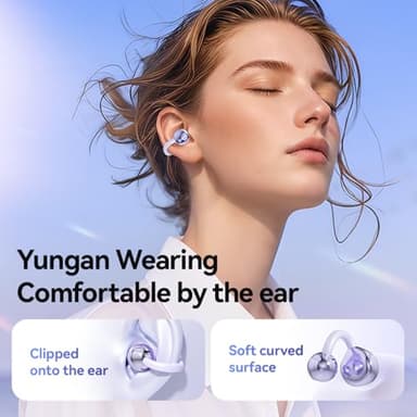 Piluyaa Clip-on Earbuds,Open Ear Earbuds Wireless Bluetooth 5.4, Lightweight Open Ear Headphones with C-Shaped Bridge,Slim Hook,60H Battery,Waterproof,for Glasses Wearers and Workouts (Purple) - Image 7