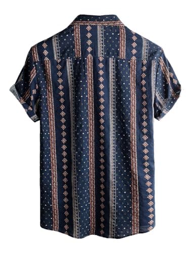 VATPAVE Mens Casual Hawaiian Floral Shirts Short Sleeve Button Down Tropical Shirts Beach Summer Shirts Medium Navy Blue - Image 2