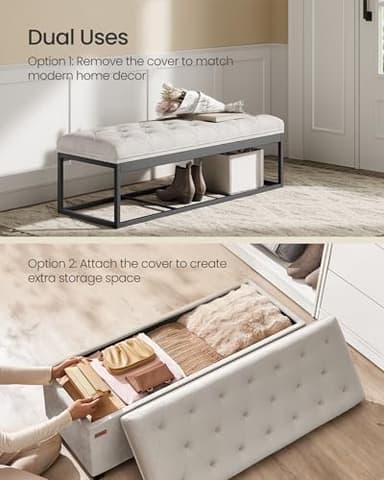 SONGMICS Velvet Storage Ottoman Bench, Foot Rest with Legs, 15.7 x 43 x 15.7 Inches, End of Bed Bench, Storage Chest, Load up to 660 lb, for Living Room, Bedroom, Entryway, Cream White ULSF089W01 - Image 4