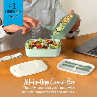 Bentgo Classic - Adult Bento Box, Stackable 3-Compartment Lunch Box with Removable Utensil Set and Sealing Strap, BPA-Free, Food Container Ideal for Meal Prep, Work, and On the Go (Khaki Green) - Image 2