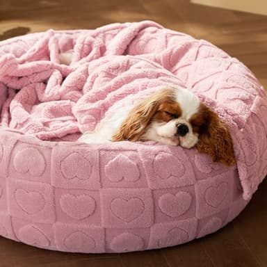 Bedsure Dog Bed for Medium Dogs - Donut Pet Bed for Puppy Kitten with Anti Slip Bottom, Round Sherpa Dog Beds with Washable Removable Cover, Pink, 30x30x8 inches - Image 7