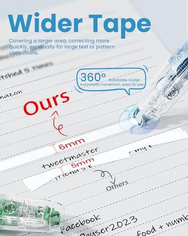 Four Candies Refillable Retractable White Correction Tape, 2PCS White Cute Smooth Push Pull Out Tape with 4 Extra Refills, Aesthetic Pen Shaped Applicator for School Office Supplies (Blue Green) - Image 2