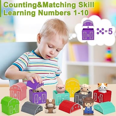 Learning Toys for 1,2,3 Year Old Toddlers, 20Pcs Farm Animals Barn Toy Montessori Counting, Matching & Sorting Fine Motor Games, Christmas Birthday Easter Gift for Baby Boys Girls Age 12-18 Months - Image 6