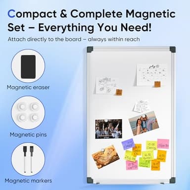 Magnetic White Board Hanging 36" x 24" for Wall, Dry Erase Board for Office, School, Home, Silver Frame, Includes Eraser, Markers, Magnets, Pen Tray - Image 3
