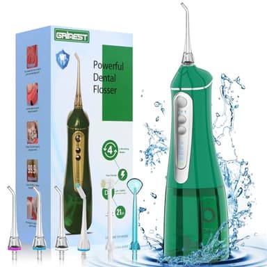 Water Dental flosser for Teeth Cleaning - Rechargeable Cordless Oral Irrigator 4 Modes 6 Tips IPX 7 Waterproof Portable Teeth Cleaner Pick for Home Trave(Green) - Image 1