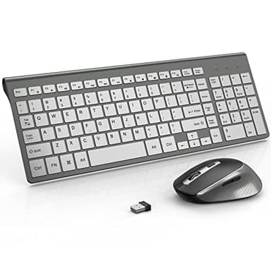 Wireless Keyboard and Mouse, J JOYACCESS Slim and Ergonomic Wireless Keyboard and Mouse Combo,Portable and Comfortable Typing for Laptop/Computer/Desktop/PC-Grey/Silver - Image 1