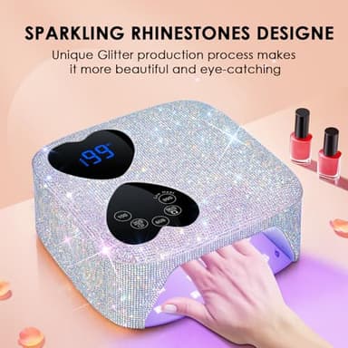 UV LED Nail Lamp Cordless, HUITINE 80W Rechargeable UV Light for Gel Nails, Professional Gel Light Dryer with 5 Timers & Mirror Base, Sparkling Rhinestones Diamond Curing Lamp for Salon & Home - Image 2