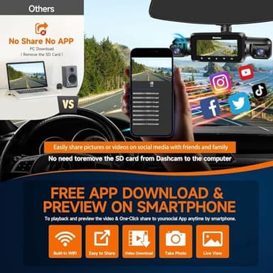 Neideso 360° Dash Cam Front and Rear Inside, 4 Channel FHD 4 * 1080P, Wi-Fi GPS Voice Control Car Camera, Front 2K+1080P*2 Dash Camera for Cars, with 64GB SD Card, Night Vision, 24H Parking Mode(N300) - Image 7