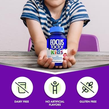 Focus Factor Kids Complete Daily Chewable Vitamins: Multivitamin & Neuro Nutrient (Brain Function) w/Vitamin B12, C, D3-60 Count - Image 5