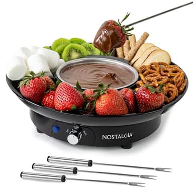 Nostalgia Electric Fondue Party Set – 10 oz Melting Pot, 4 Roasting Forks, & Detachable Serving Tray – Melted Cheese, Chocolate, or Dessert – Perfect for Gifts, Parties, Date Night – Black - Image 1