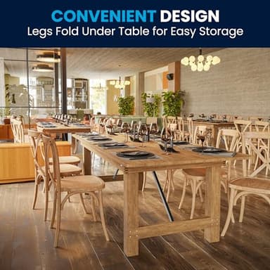 Flash Furniture Hercules Series 8' x 40" Rustic Solid Pine Folding Dining Table, Rectangular Antique Farmhouse Dining and Event Extension Table - Image 4