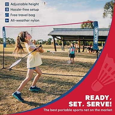 BOULDER Portable Badminton Pickleball Net - Foldable / Extendable Poles for Multiple Sports Heights (UP to 5 ft) - Ideal for Tennis, Pickleball, Soccer Tennis - Easy Setup (Blue, 17 FT) - Image 2