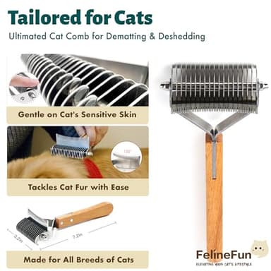 FelineFun Cat Brush for Dematting & Deshedding, 2 in 1 Undercoat Rake, Efficiently Remove Loose Hair & Matted Fur, Professional Shedding Comb for Indoor Cats & Long Haired Cats - Image 3