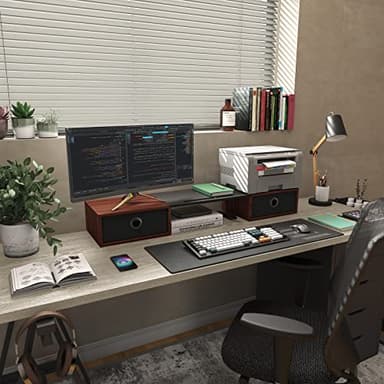WESTREE Dual Monitor Stand Riser with Two Drawers, Extra Large Storage Monitor Stand for 2 Monitors, Desktop Oraganizer Stand for Computer,Laptop,Screen,Printer,TV - Image 5