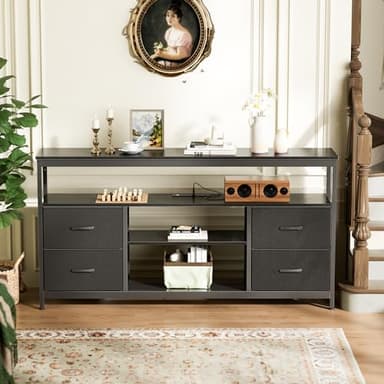 Huuger TV Stand Dresser with Power Outlets and LED Lights, 4 Drawers Entertainment Center with Shelf, 54 Inch Media Console for 55 60 Inch TV, 4 AC Outlets, 2 USBs, Dresser with PU Finish, Black - Image 5