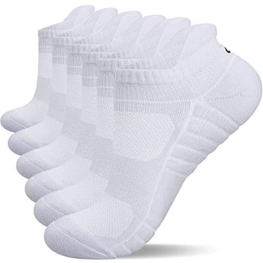 Lapulas Athletic Ankle Socks, Low Cut Cushioned Anti-Blister Running Tab Sports Socks for Men and Women 6Pairs (White, L) - Image 1