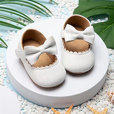 Meckior Infant Baby Girls Bowknot Mary Jane Flats Shoes Toddler Princess Wedding Dress Shoe Newborn Soft Rubber Sole Crib Sneaker Shoes - Image 4