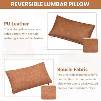 Yaheetech Accent Chair, Living Room Chair Mid Century PU Leather Armchair Lumbar Pillow, Comfy Upholstered Reading Chair Wood Leg Bedroom Lounge Brown - Image 6