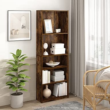 Furinno Jaya Simply Home Adjustable Shelf Bookcase, 5-Tier, Amber Pine - Image 2