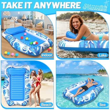 LanAqua Inflatable Tanning Pool, 2025 Large Tanning Pool Lounger Float for Adults with Removable Head Rest, Sunbathing Tanning Pool Float with Cup & Phone Holders, Blow Up Tanning Pool Bed - Image 7