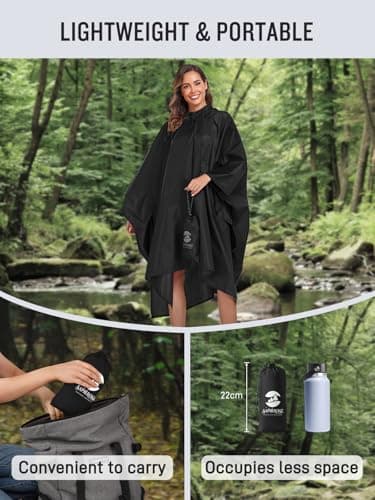 SaphiRose Hooded Rain Poncho Waterproof Raincoat Jacket for Men Women Adults (Black) - Image 5