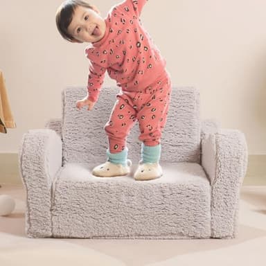 MOMCAYWEX Kids Chairs for Toddler, 2-in-1 Toddler Soft Sherpa Couch Fold Out, Convertible Sofa to Lounger for Girls and Boys, Grey - Image 3