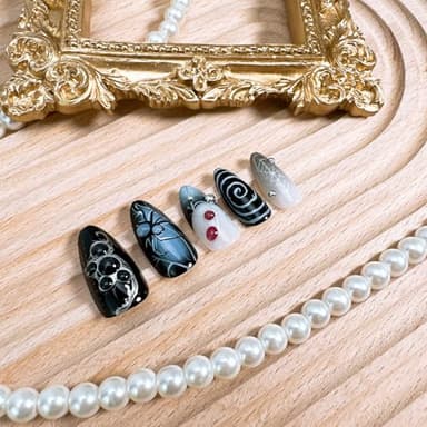 24pcs Halloween Press on Nails Medium Almond Fake Nails with 3D Spider Designs Spider Web False Nails French Tip Acrylic Nail Full Cover Glue on Nails for Women Holiday Nail Decoration - Image 3