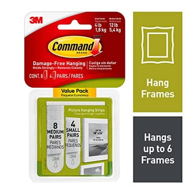 Command Picture Hanging Strips Variety Pack, Damage Free Hanging Picture Hangers, No Tools Wall Hanging Strips for Living Spaces, White, 16 Small Pairs and 32 Medium Pairs (96 Strips) - Image 3