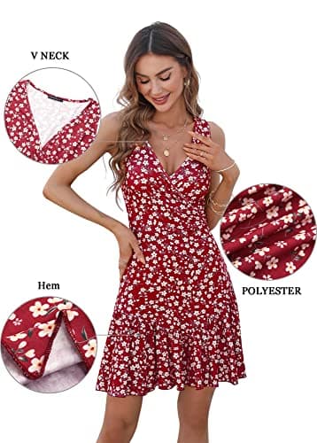 FENSACE Summer Dresses for Women 2025 Casual Sexy Spring Mini Dress(Green Floral,Large) - Image 5