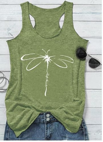Womens Tank Tops Summer Boho Graphic Tees Shirts Junior Tops Gypsy Cute Basic-Fit Racer Back Camis Shirts for Teen Girls(X-Large,Dandelion Green) - Image 3