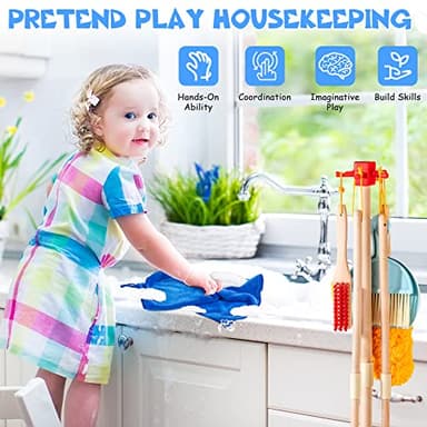 WOODMAM Wooden Kids Cleaning Set for Toddlers,8 Pieces Montessori Cleaning Toys with Kids Broom and Mop Set, Housework Pretend Play Toy Gift for Boys Girls Ages 3+ - Image 4