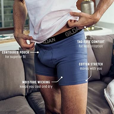 Gildan Men's Underwear Cotton Stretch Boxer Briefs, Multipack, Blk/Heather Dark Grey/Green Midnight (5-Pack), Large - Image 2