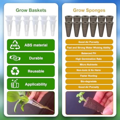 196Pcs Hydroponic Seed Pods Kit Supplies for Aerogarden Pods, Hydroponics Garden Accessories, Grow Anything Kit with 60 Grow Sponges 12 Grow Baskets 60 Domes 60 Pod Labels 400ml Plant Food Nutrients - Image 3