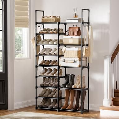 WOWLIVE 9 Tiers Shoe Rack Shoe Storage Shoe Organizer 30-35 Pairs Shoe Tower Unit Shelf Durable Metal Pipes with Plastic Connectors Stackable Cabinet Black(SSS2B9) - Image 2