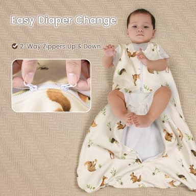 david's kids Micro Fleece Baby Sleep Sack 0-6 Months, Warm Baby Wearable Blankets with 2-Way Zipper, 2 Pack Sleeping Bags for Infant Newborn Boys Girls Neutral, Small Size, Forest/Woodland Animals - Image 4
