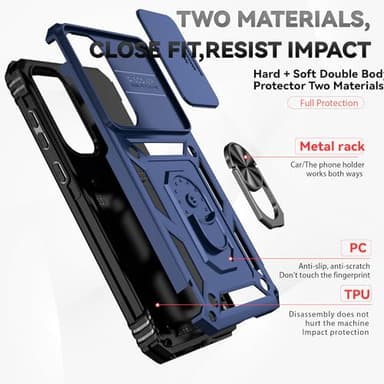 for Samsung Galaxy A35 5G Case with Camera Lens Cover HD Screen Protector, Dual Layer Military-Grade Drop Tested Magnetic Ring Holder Kickstand Protective Phone Case for Samsung Galaxy A35 5G (Navy) - Image 7