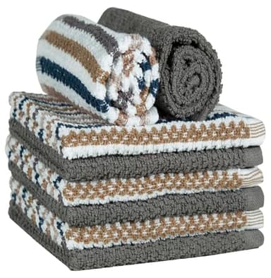 Bumble Premium Dish Cloths Towel 12"x12" | 100% Natural Ring Spun Cotton Tea Towel Set | 430 GSM | Highly Absorbent & Soft Dish Towels | 8 Pack - 4 Popcorn Wide Striped & 4 Solid Kitchen Towels - Gray - Image 4