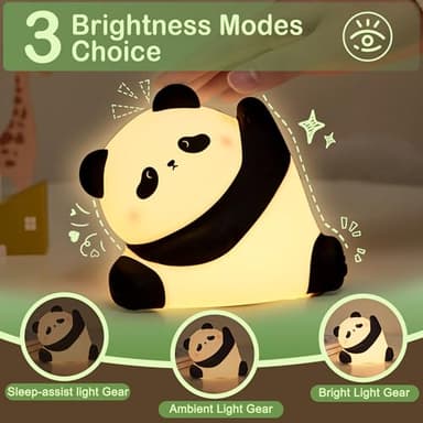 LettreQ Panda Night Light, Rechargeable Squishy lamp - Silicone Cute Gifts for Kids - Nightlight Nursery LED Animal Dimmanble Touch Light - Bedroom Decor Funny Birthday Christmas Gifts for Boy, Girls - Image 2