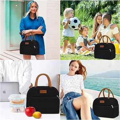 Coobiiya Lunch Box Lunch Bag for Women Adults Men, Reusable Cute Lunch Pail bag - Leakproof, Insulated Lunch Box Tote with Large Capacity, Cooler Lunch Container for Work/Travel/Office (Black) - Image 7