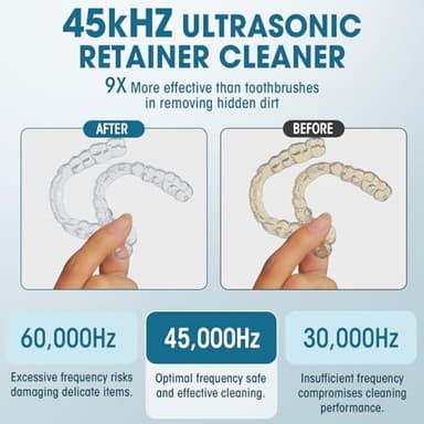 Dental Ultrasonic Retainer Cleaner Machine: Nicwell 200ML Dental Cleaning Pod for Denture, Mouth Guard, Night Guard, Braces, Tray, Aligner 45kHz Cleaner with Protection Design & Digital Timer - Image 3