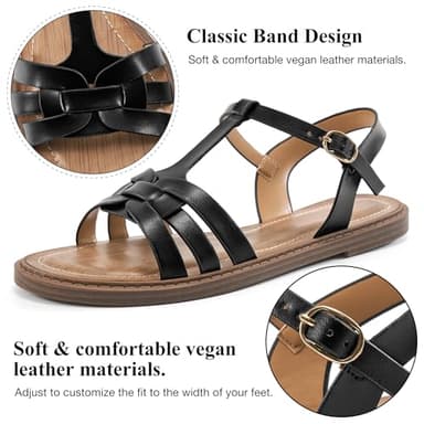 FUDYNMALC Women's Flat Sandals Dressy: Summer Gladiator Dress Sandals 2025 Comfortable Slip On Walking Beach Shoes Slingback, Black, Size 8.5 - Image 3