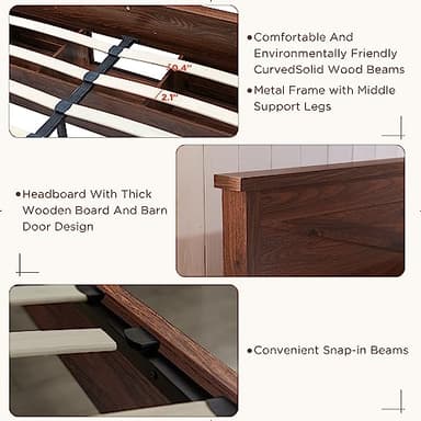 JXQTLINGMU Farmhouse Wood Bed Frame Queen Size with Sliding Barn Door Storage Cabinets and Headboard, Solid Wood Slats Support, Noiseless, No Box Spring Needed, Brown - Image 5