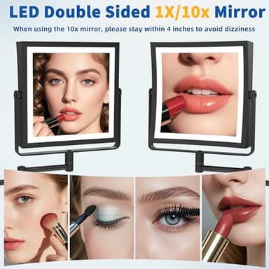 Ruacq Rechargeable Wall Mounted Makeup Mirror with Lights, Double Sided 1X/10X Magnifying Vanity Mirror with 3 Color Lighting, Touch Screen Dimmable, 360° Rotation Extension Foldable Arm(Matte Black) - Image 5