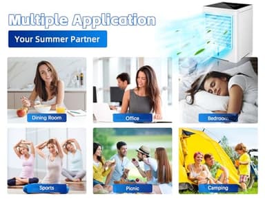 Portable Air Conditioners Fan, Evaporative Air Cooler, USB Personal Mini Air Conditioner with 3 Wind Speeds & 3 Timers Touch Screen Desktop Cooling Fan for for Home Room Camping Car Office - Image 8