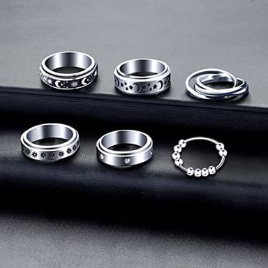 MUCAL Fidget Rings for Anxiety 8pcs Stainless Steel Spinner Ring Anti Spinning Moon Star Cool Stress Relieveing Women Men - Image 4
