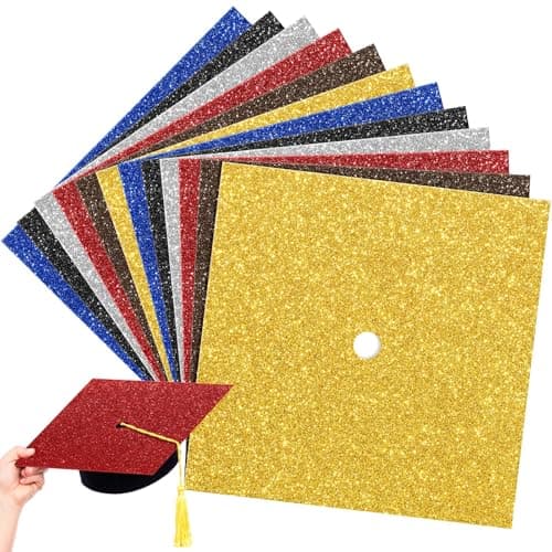 Gersoniel 12 Sheets 10 x 10 Inch Glitter Construction Paper for Graduation Cap Decoration Heavyweight Colorful Cardstock Grad Cap Cover for Graduation Hat Topper Craft DIY - Image 1
