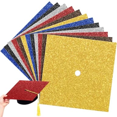Gersoniel 12 Sheets 10 x 10 Inch Glitter Construction Paper for Graduation Cap Decoration Heavyweight Colorful Cardstock Grad Cap Cover for Graduation Hat Topper Craft DIY - Image 1