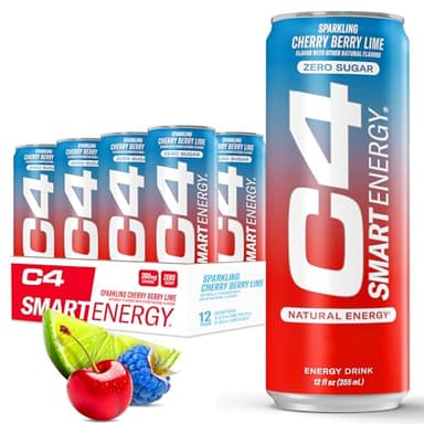 Cellucor C4 Smart Energy Drink – Boost Focus and Energy with Zero Sugar, Natural Energy, and Nootropics - 200mg Caffeine - Cherry Berry Lime (12oz Pack of 12) - Image 1